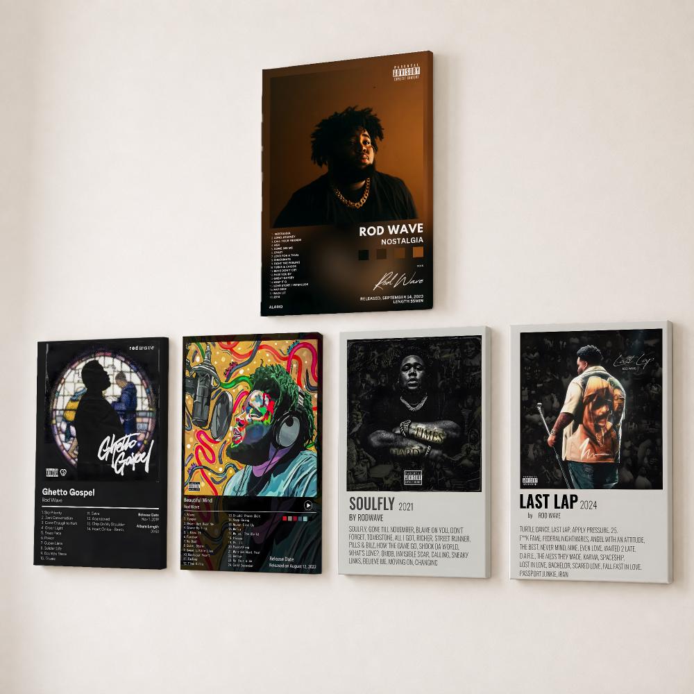 Canvas Wrap Ready - ラッパー歌手R-Rodの波模様絵画・書道HDキャンバスウォールアート、内枠付き、ギャラリーラップ済み、すぐに飾れるホームデコレーション