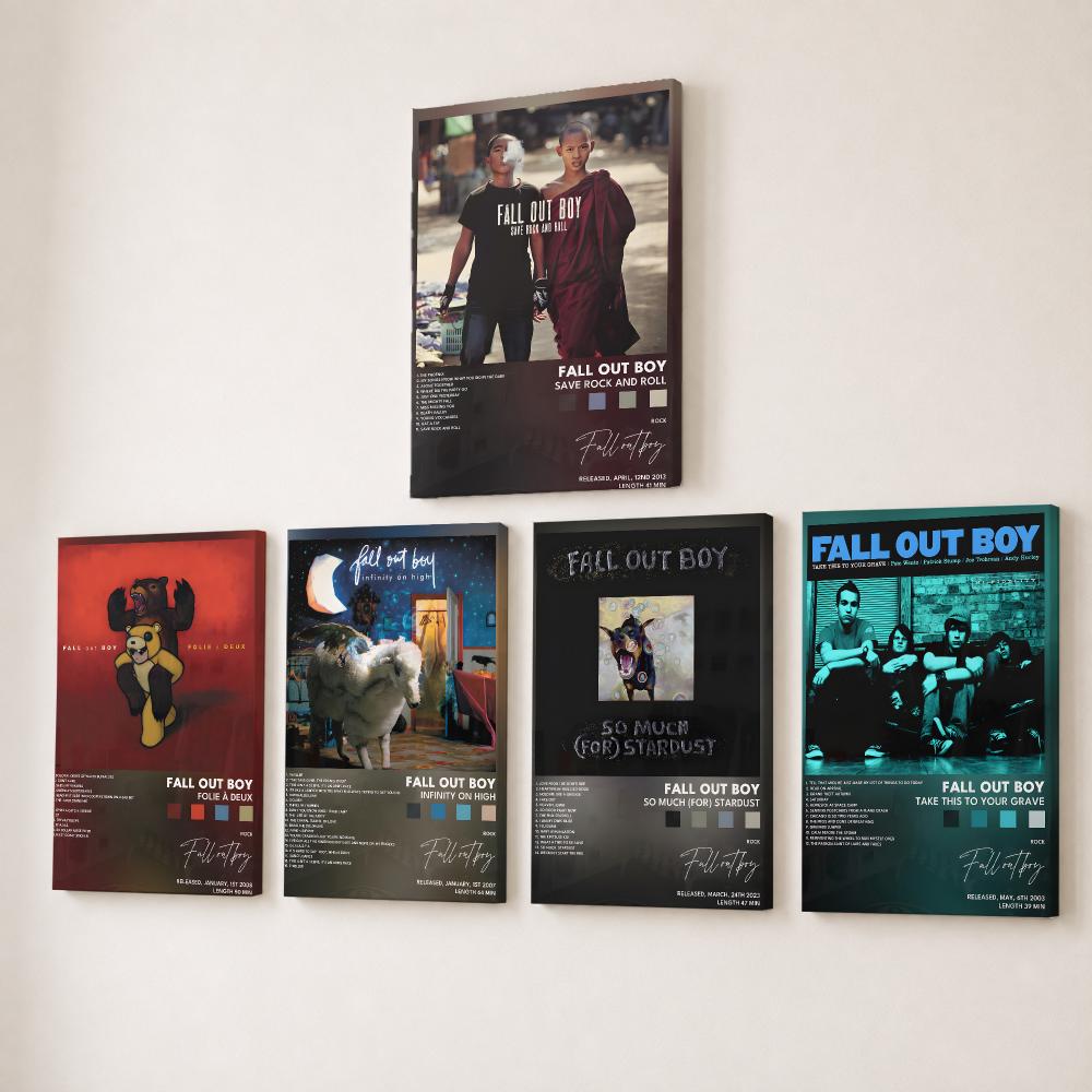 Canvas Wrap Ready - ロックバンドF-Fall Out Boyの音楽絵画、書道、HDキャンバスウォールアート、内枠付き、ギャラリーラップ済み、すぐに飾れるホームデコレーション