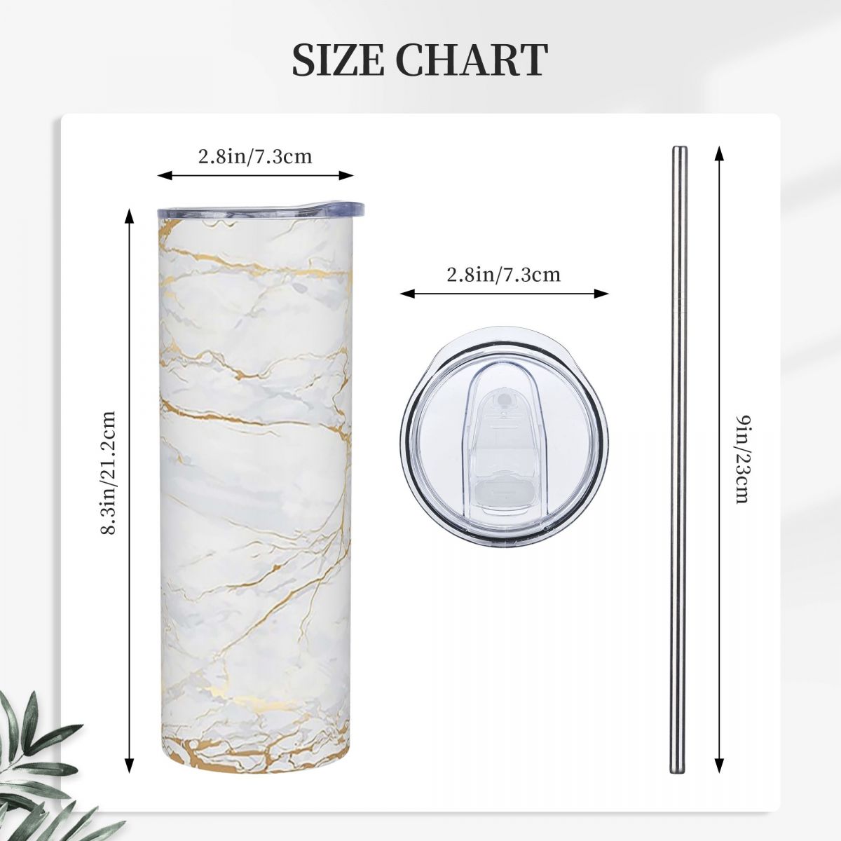 白と金のマーブル模様のステンレス製タンブラー。真空断熱構造で - Tumbler 20Oz White のレビューと価格