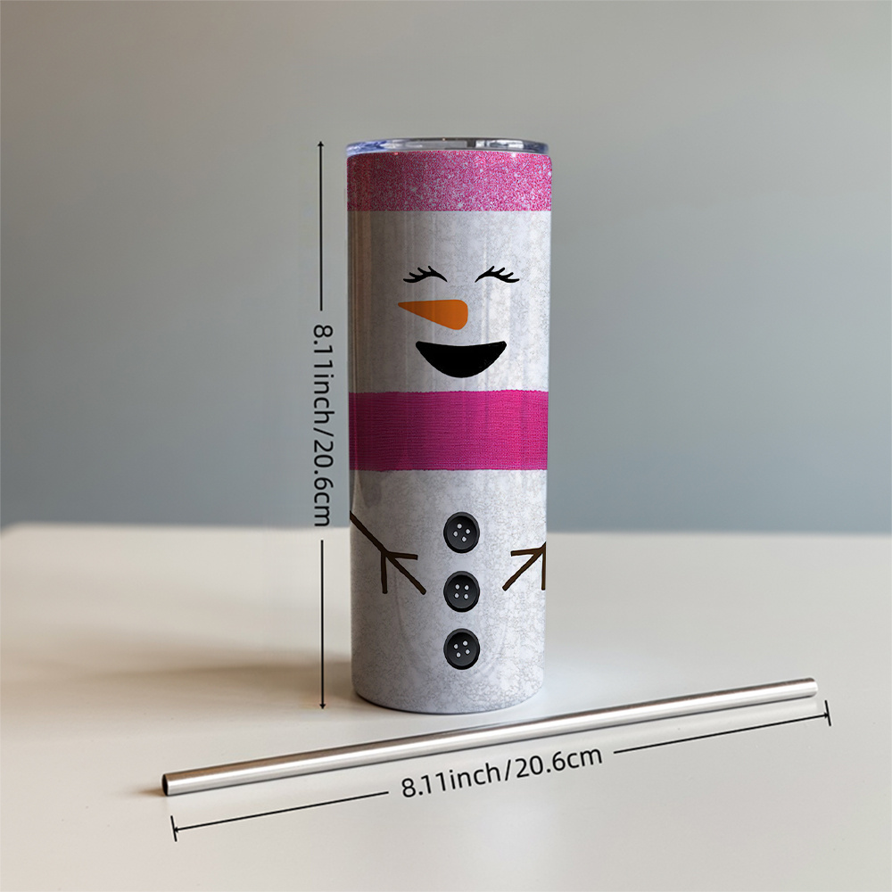 かわいい雪だるまの顔が描かれた20オンスの大容量保温カップ1 - Tumbler 20Oz White のレビューと価格