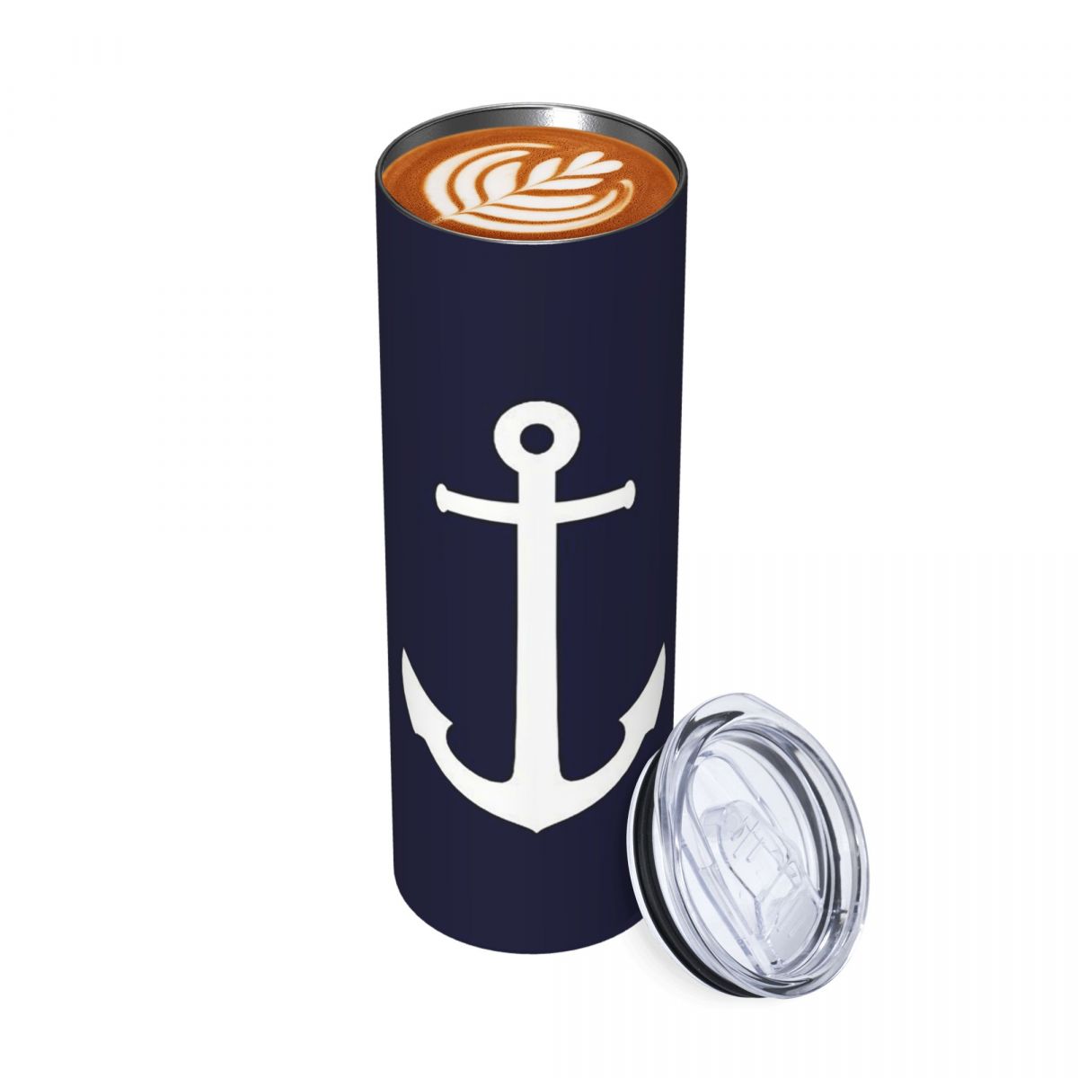 ホワイトアンカー柄ネイビーブルーのステンレススチール製タンブ - Tumbler 20Oz White のレビューと価格