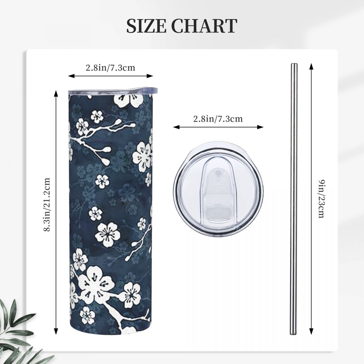 ネイビーと白の桜柄ステンレススチール製タンブラー 真空断熱マ - Tumbler 20Oz White のレビューと価格